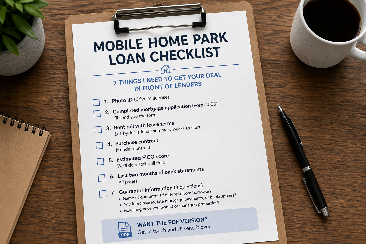 Mobile Home Park Loan Checklist — 7 things to get your deal in front of lenders